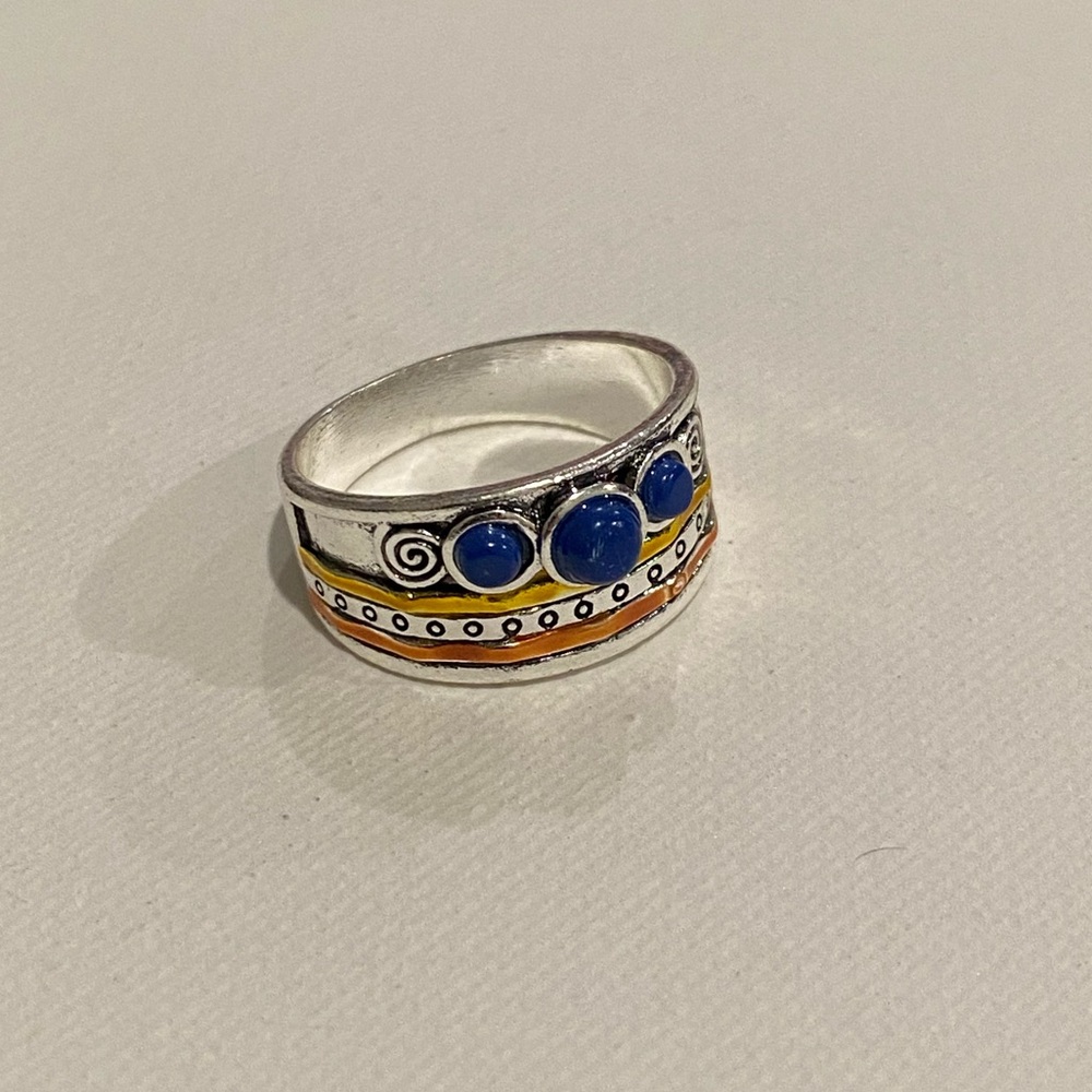 Lapis lazuli mixed metal boho vintage style ring size 9 - Picture 3 of 3